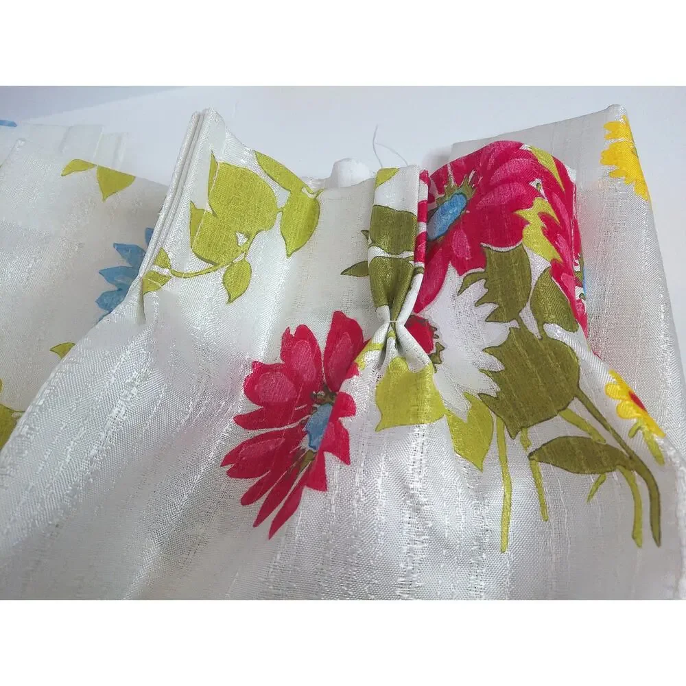 Vtg 70s Flower Power Pinch Pleat Curtains Retro Colorful Floral Drapes 2 Panels